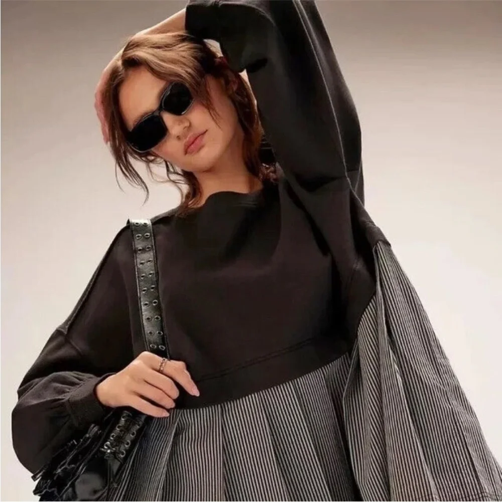 Free People Black and Gray Long Sleeve Dress - Picture 5 of 17